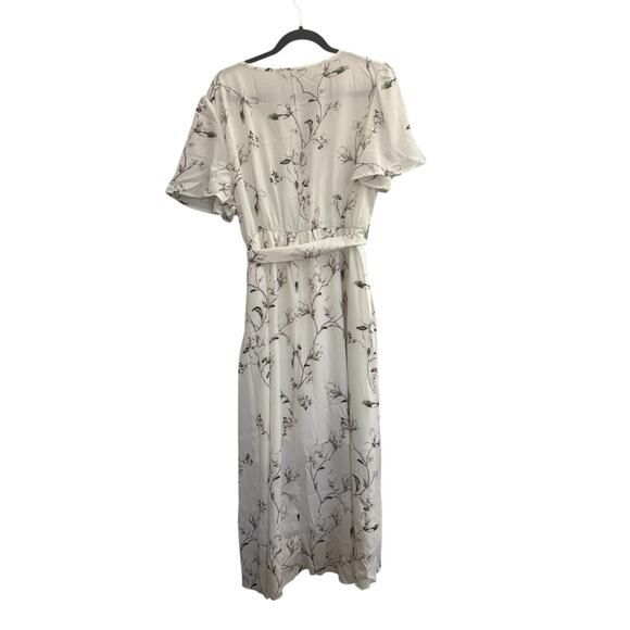 NWT Bloomchic Womens 14-16 Ivory Floral Faux Wrap Midi Dress Tie Belt Flutter - Picture 12 of 13